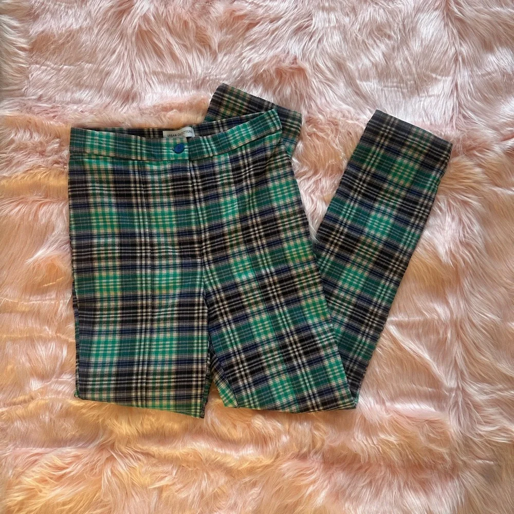UO Blue & Green Tessa Plaid Notched Cropped High-Waisted Pant size 2 - Picture 2 of 9